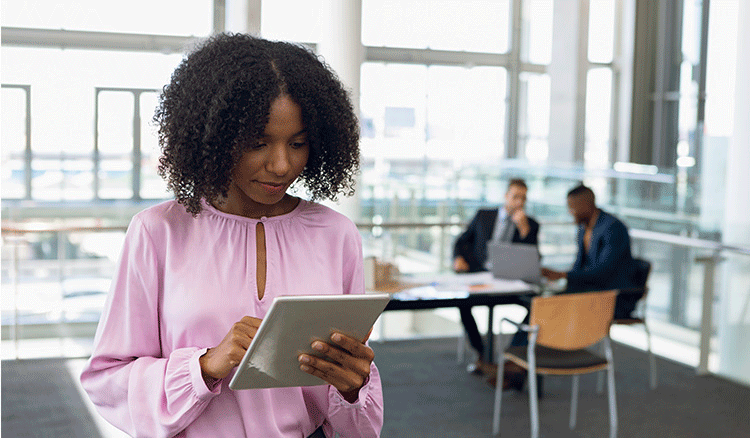 Woman on tablet device