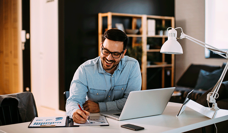 Man working with a laptop